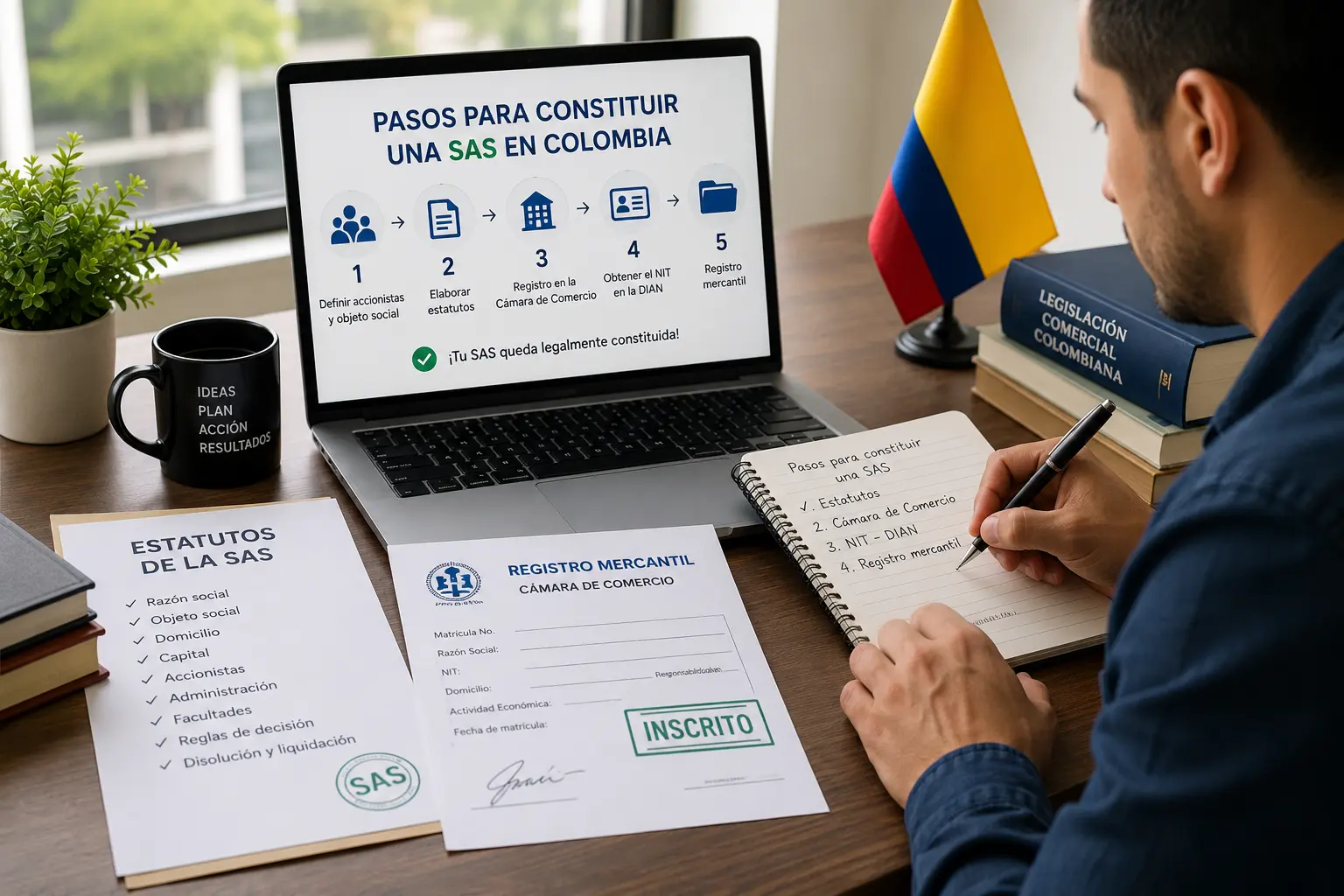 Pasos para constituir una SAS en Colombia - Cámara de Comercio, NIT, estatutos, registro mercantil