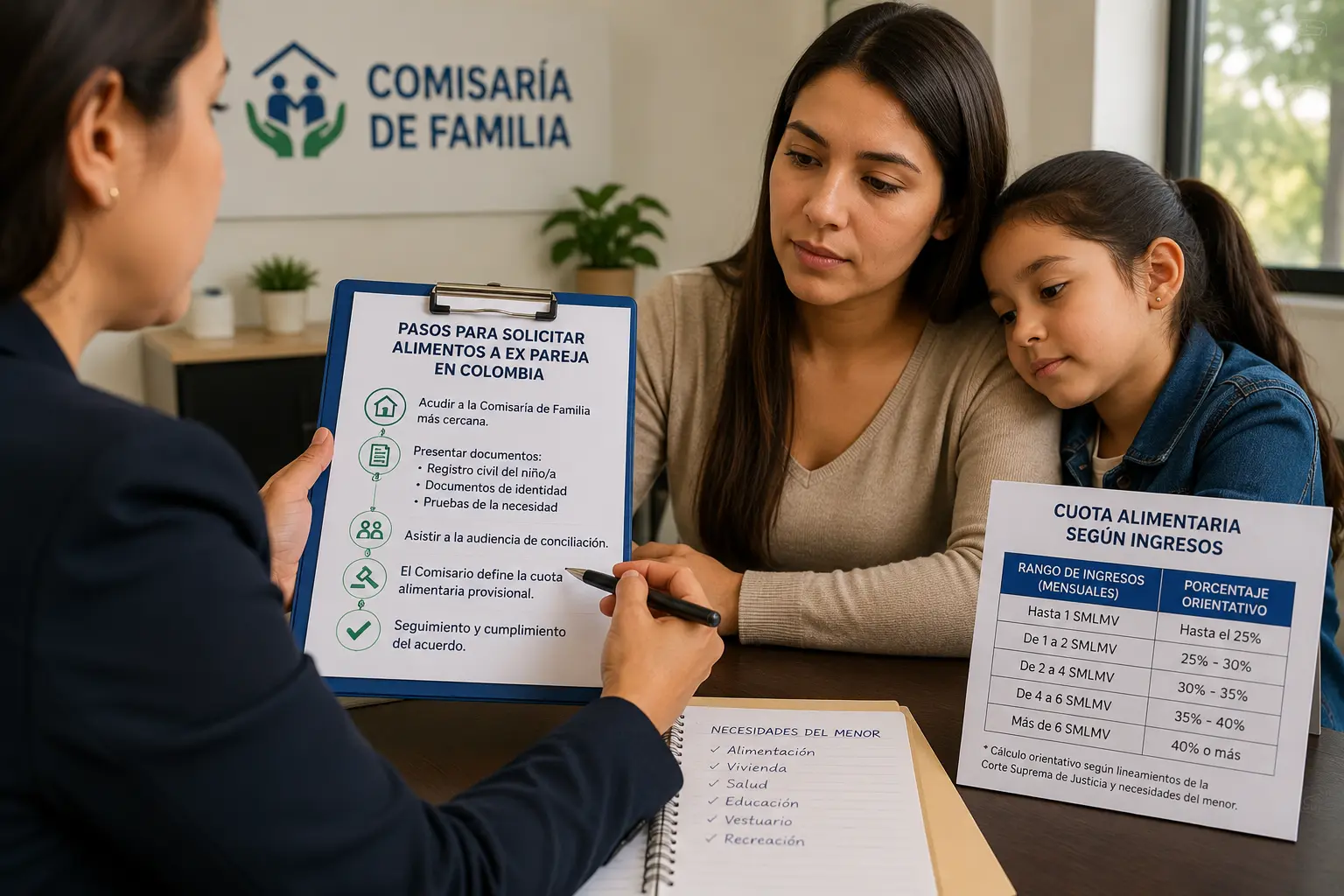 Pasos para solicitar alimentos a ex pareja en Colombia - Comisaría de Familia, cuota alimentaria según ingresos