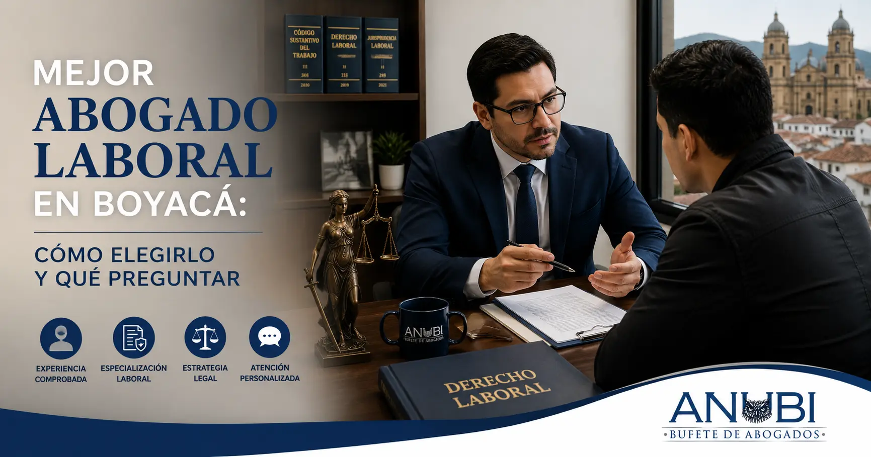 Abogado laboral en Boyacá revisando documentos de despido con trabajador en Sogamoso