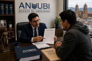 Abogado laboral en Boyacá revisando documentos de despido con trabajador en Sogamoso